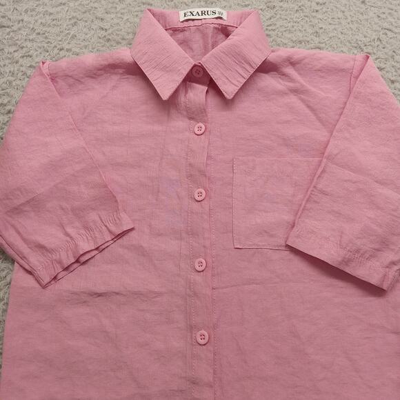 Exarus Top Girls 7Y 3/4 Sleeve Button Front Pink Rayon Blend - Picture 3 of 6